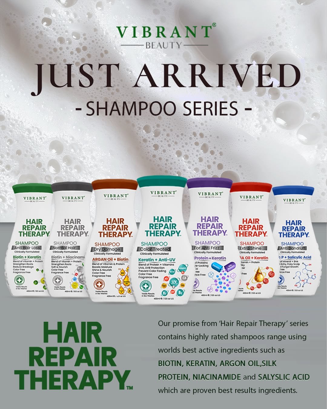 Vibrant Beauty Hair Repair Therapy Shampoo Series (400ml) Pack of 7 Deal